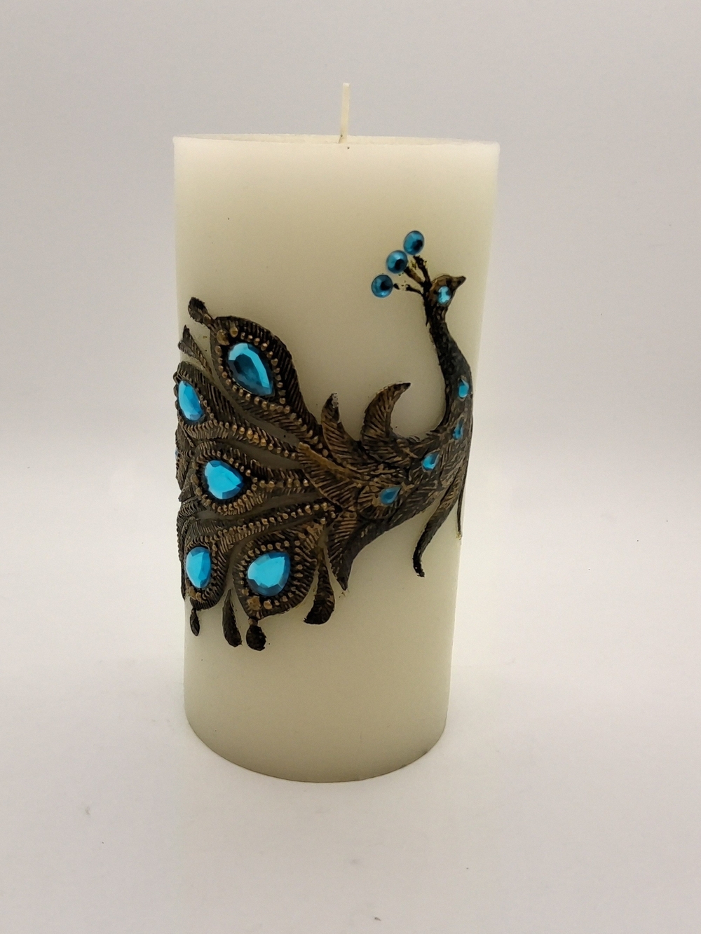 Vintage Peacock Unscented Pillar 6" Candle ~ Pier 1 ~ Decor. New Old Stock